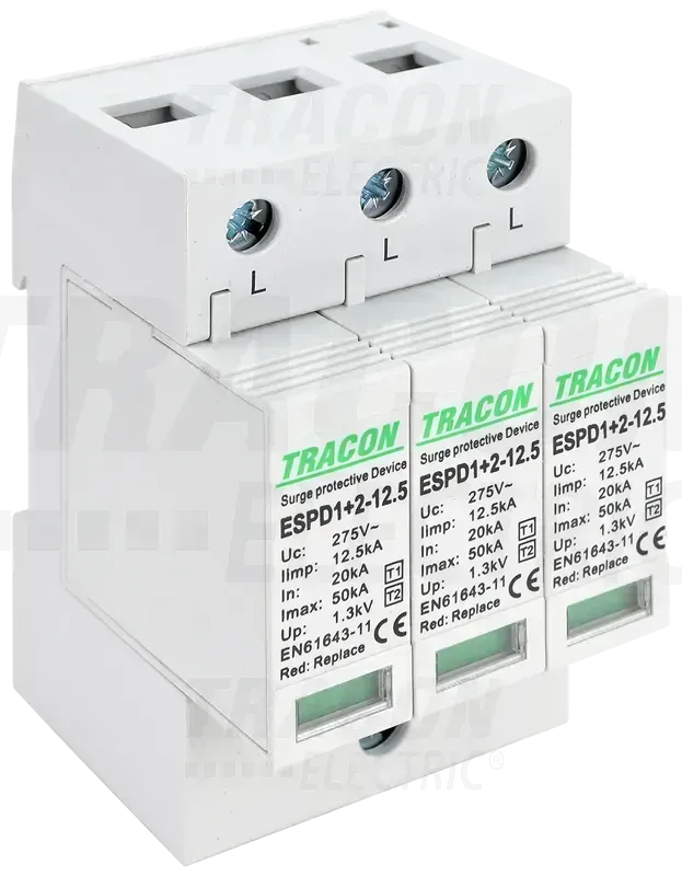 ESPD1+2-12,5-3P prepäťová ochrana 3pol. AC T1+T2 (B+C) 12,5kA IP20 vyberateľné moduly
